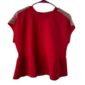 Cupio Red Blouse with Embellished Shoulders